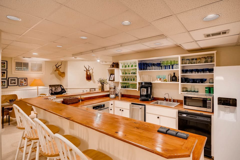 Downstairs Bar and Kitchen with oven, refrigerator, ice maker and dishwasher