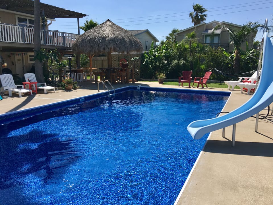 Newly remodeled swimming pool surrounded my tropical oasis- 