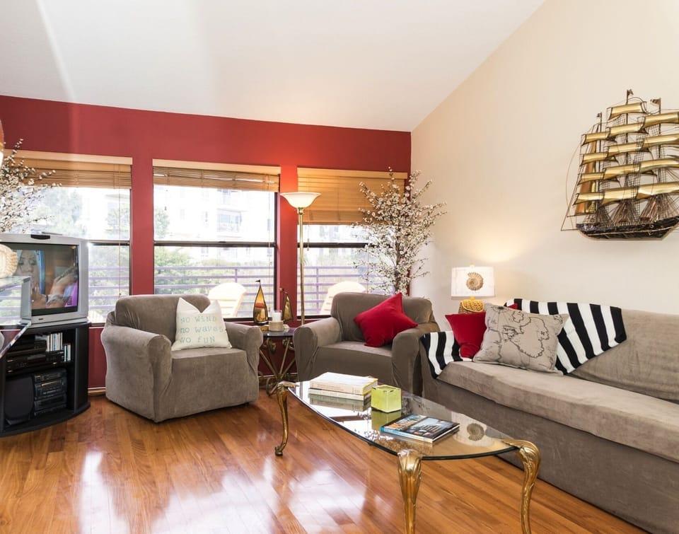 Nautical themed living room, with nod to Newport Beach's historic Dory Fishermen