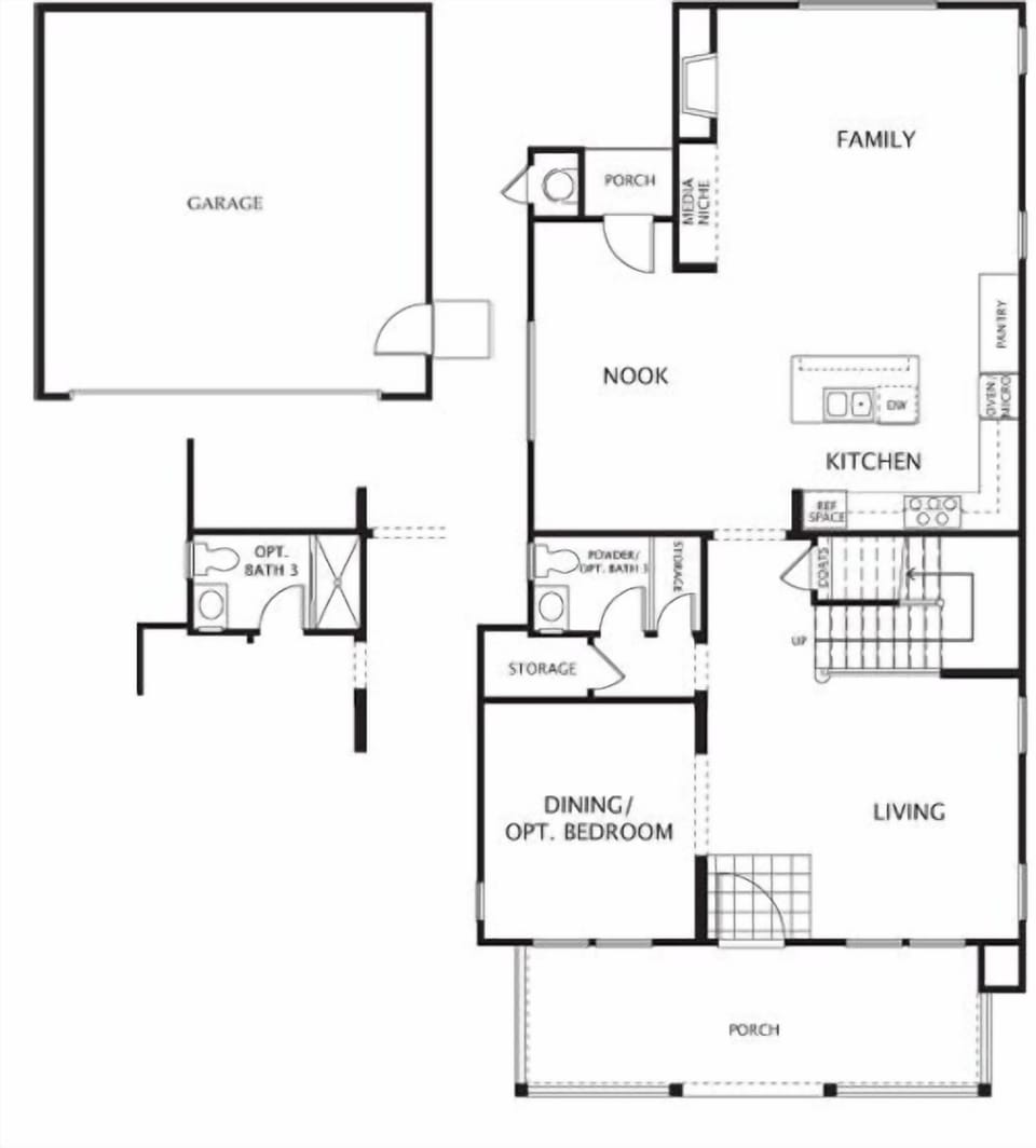 First Floor Layout - 4 bedroom 3 bath home offers 2500 sq feet of living space
