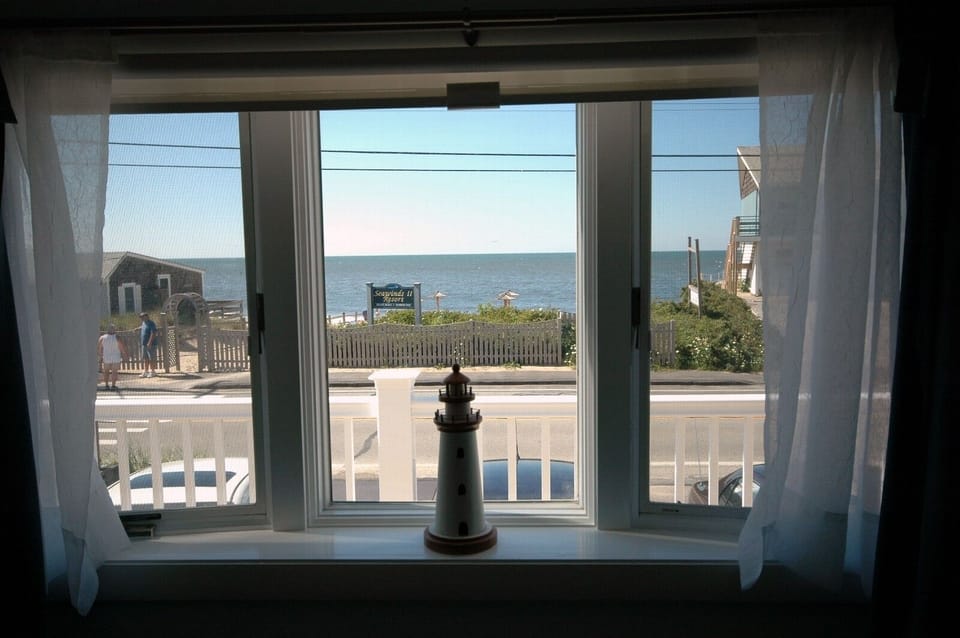 A view of the ocean from the front room of the condo