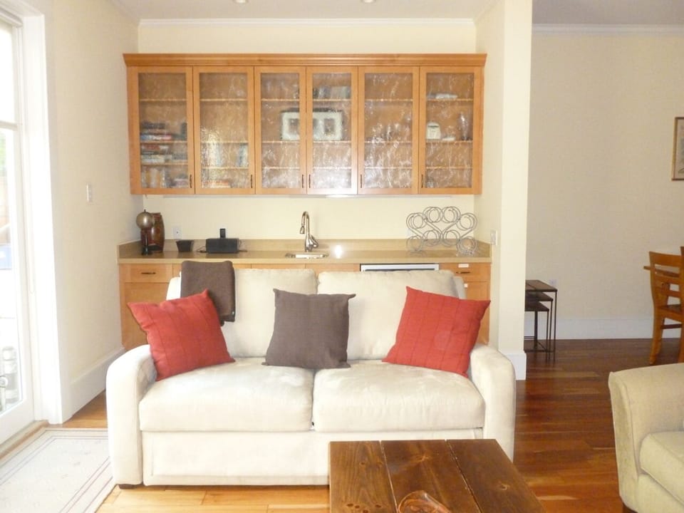 Queen size pull-out sofa bed in living room 