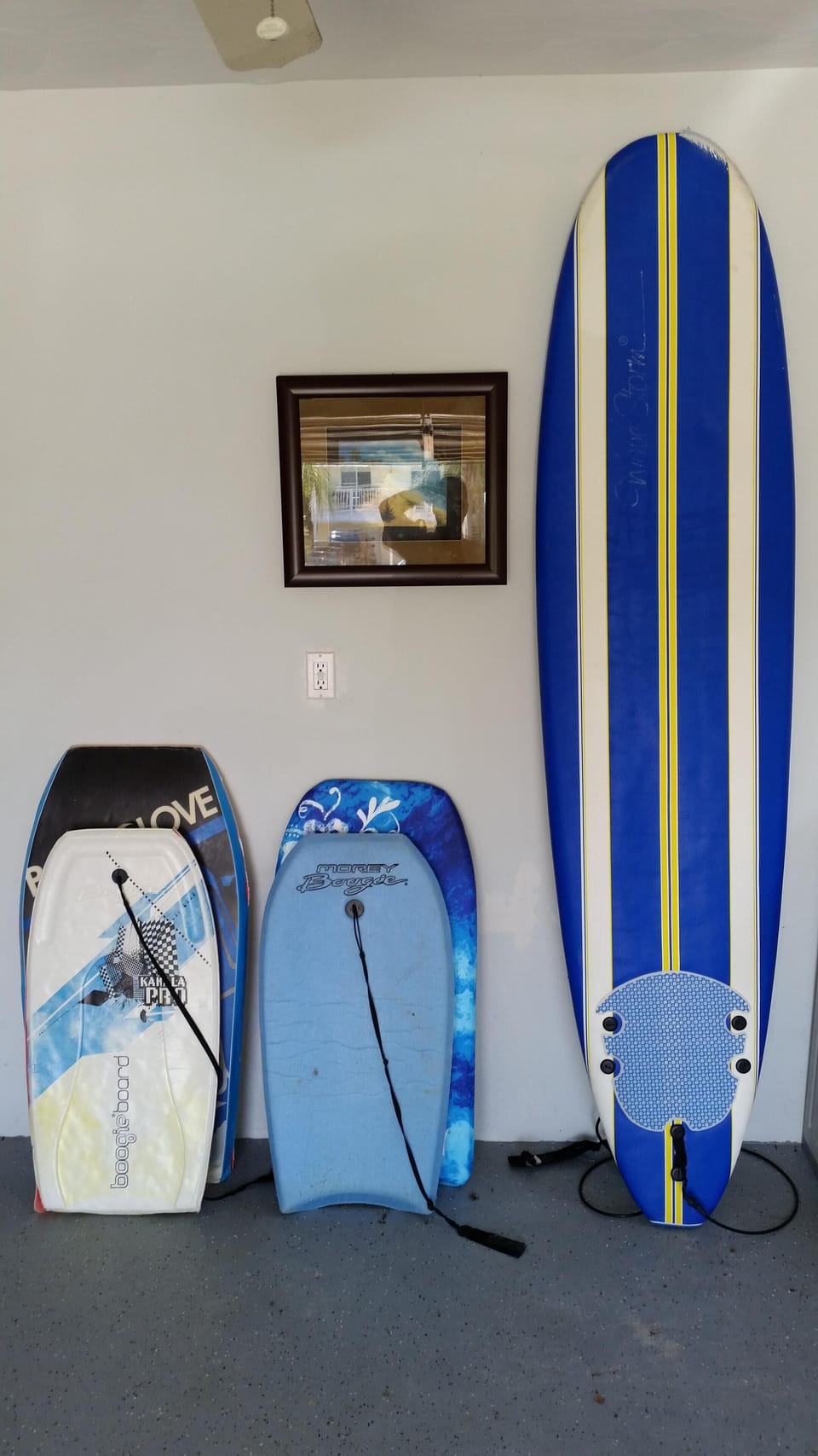 Provided boogie boards and surf board.