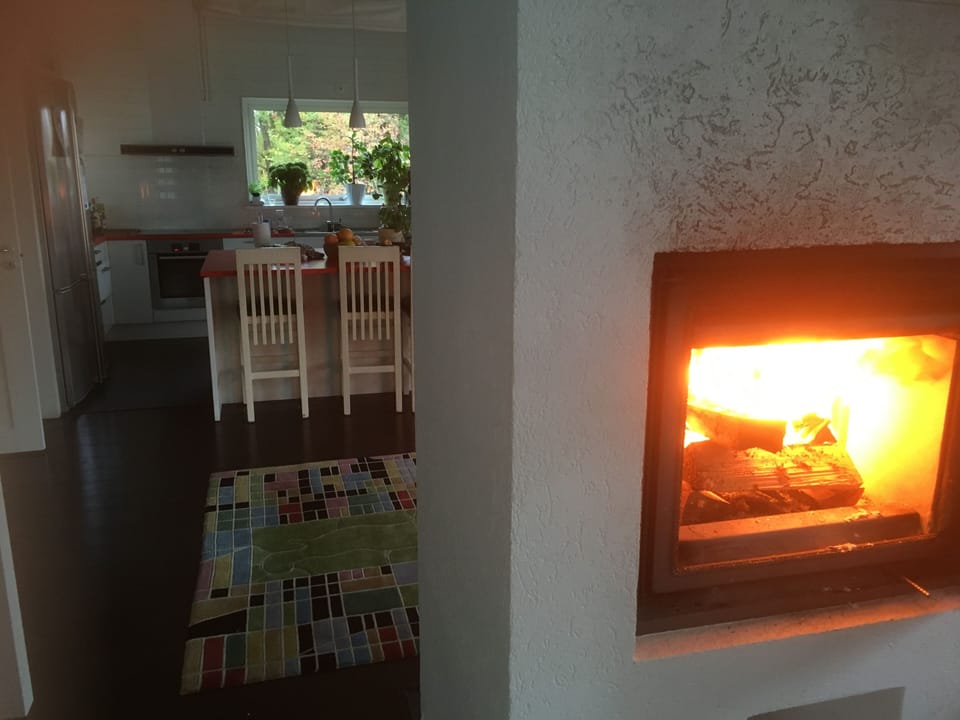 Fireplace as seen from the living room