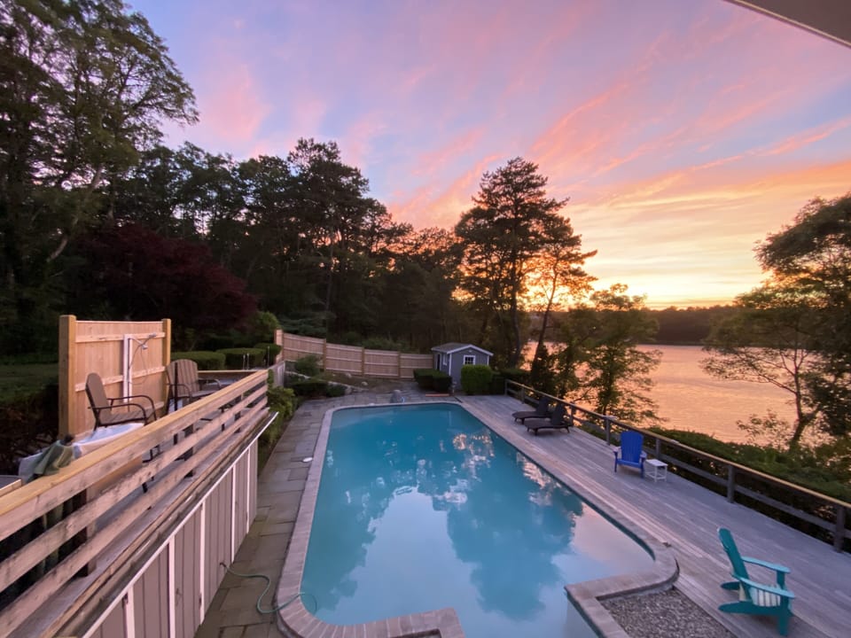 A view from the kitchen window at sunset