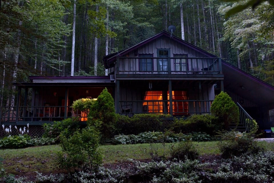 dusk at last. Dinner on covered porch candles  & listen  to water rush by