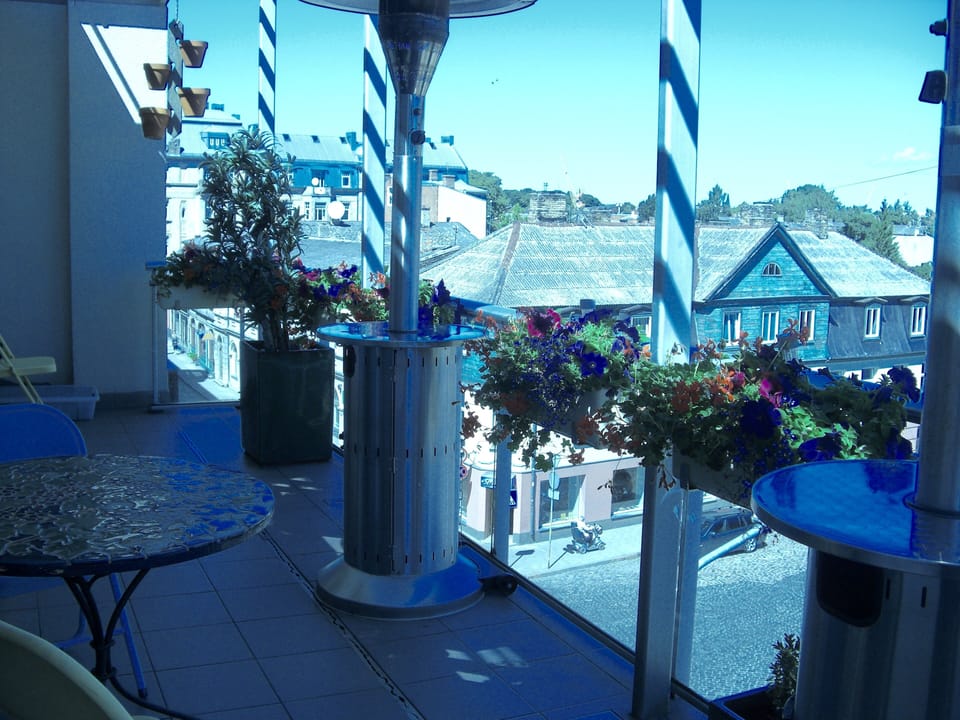 East view from terrace of Liepaja old town. Outdoor heaters & Bose sound system.