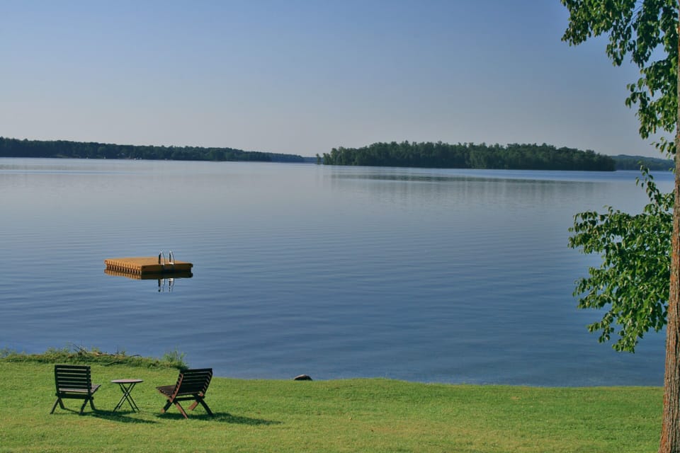 Lake View from Cottage Deck 
Level lake shore and Drumbeater Island....