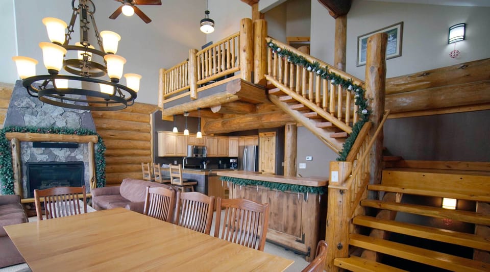 Dining, living room, kitchen and loft.
