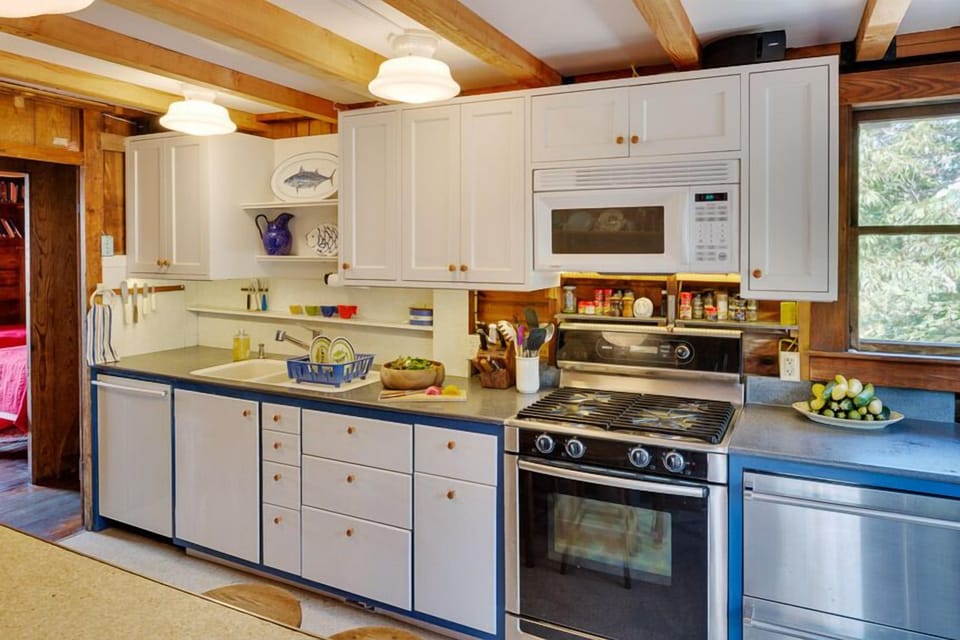 Kitchen is steps from our garden and the cooking patio