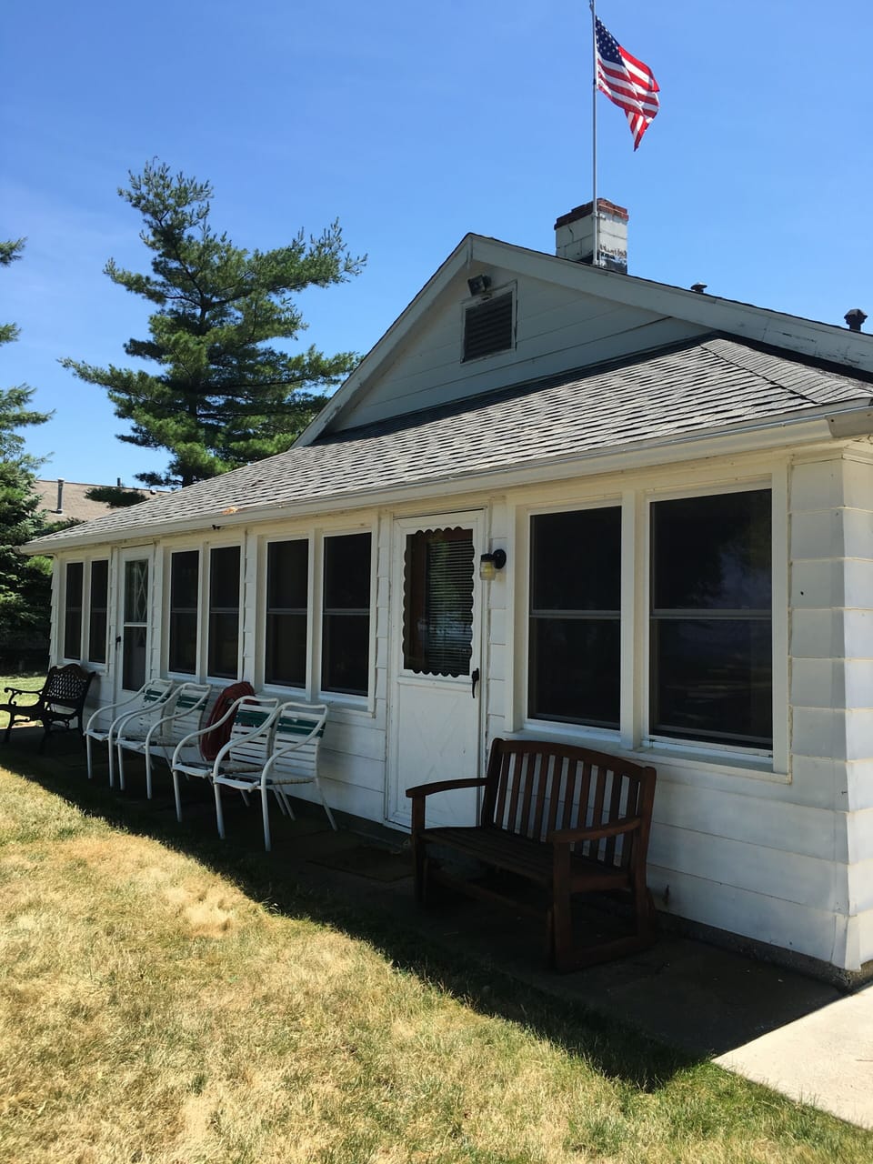 Lake side view of home.  All windows face lake