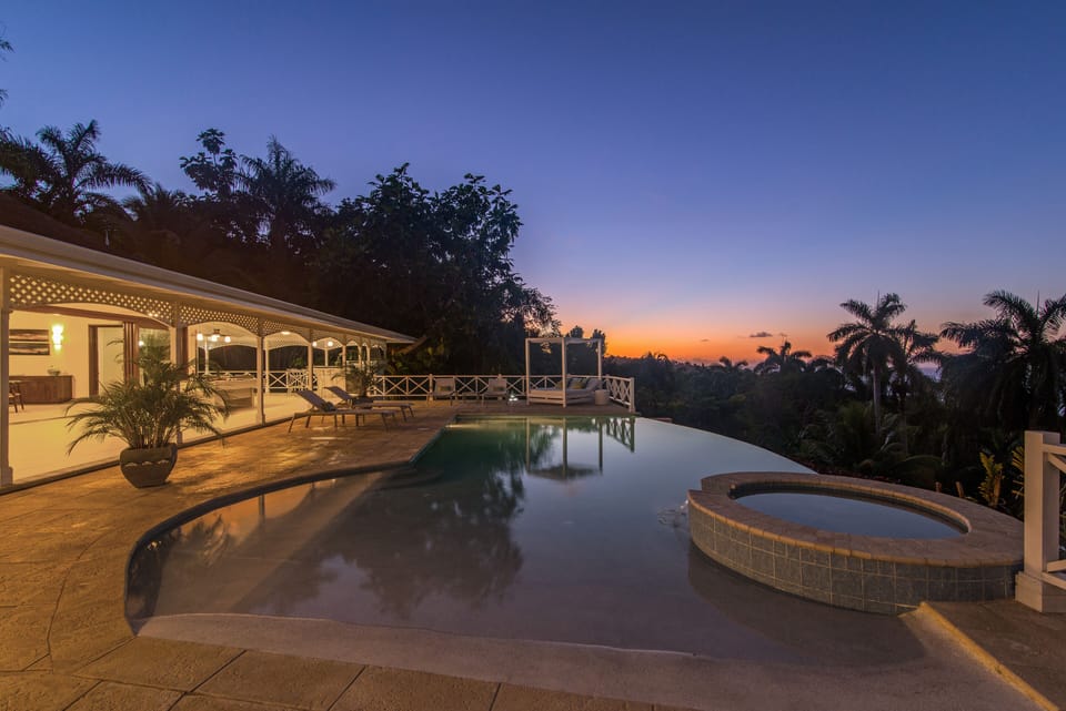 Wonderful sunsets over the hills and ocean are a common occurrence at Allamanda