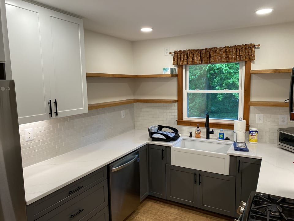 Farm Sink and plenty of shelf space for your kitchen supplies