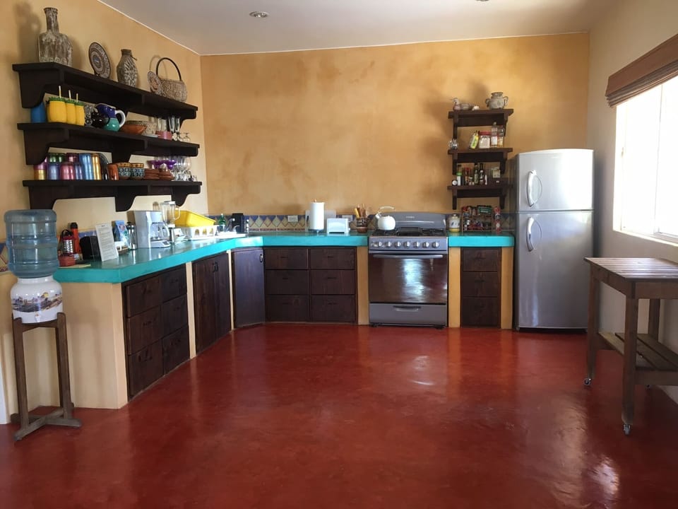 Large fully equipped kitchen. We provide coffee, spices, condiments, rice, etc. 