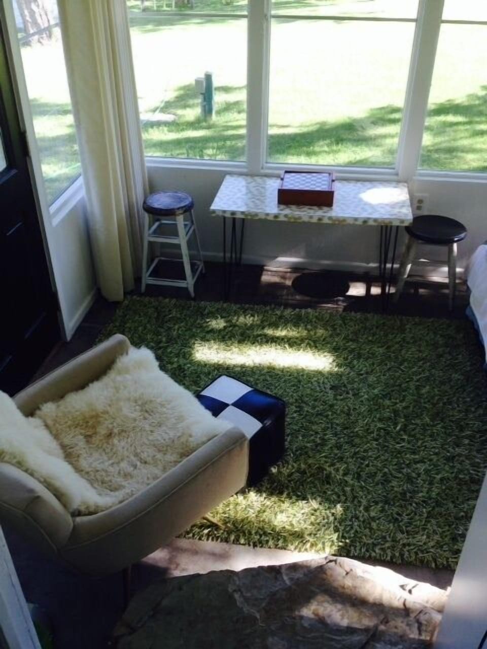 step down from small bedroom to the sunroom