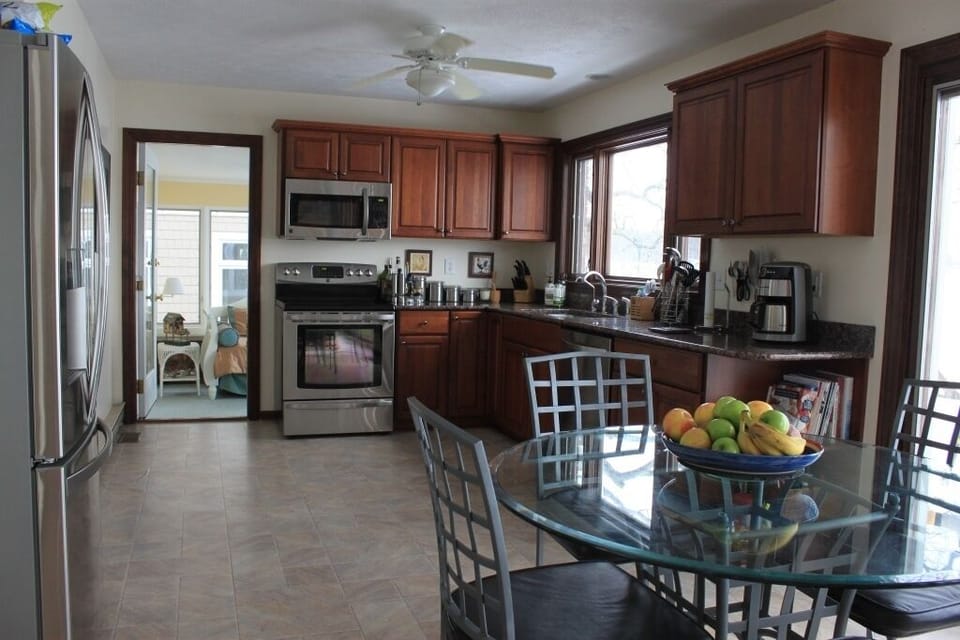 Kitchen with stainless steel appliances and granite counter tops