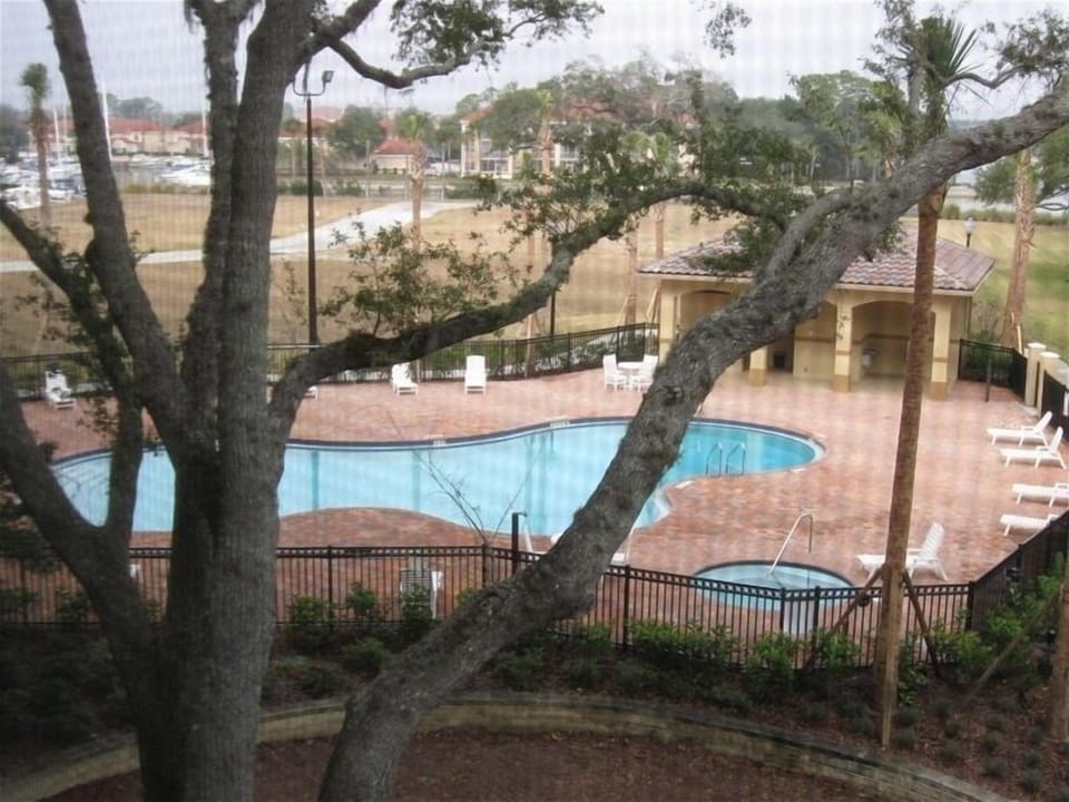 Pool/hot tub/cabana restroom & changing area (view from our balcony/lanai)
