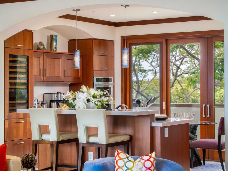 Kitchen with Bar Seating Breakfast Table for Two with Abundant Cooking Supplies