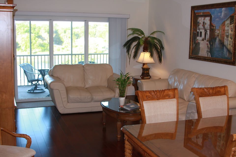 Spacious living room with Brazilian cherry hardwood floors