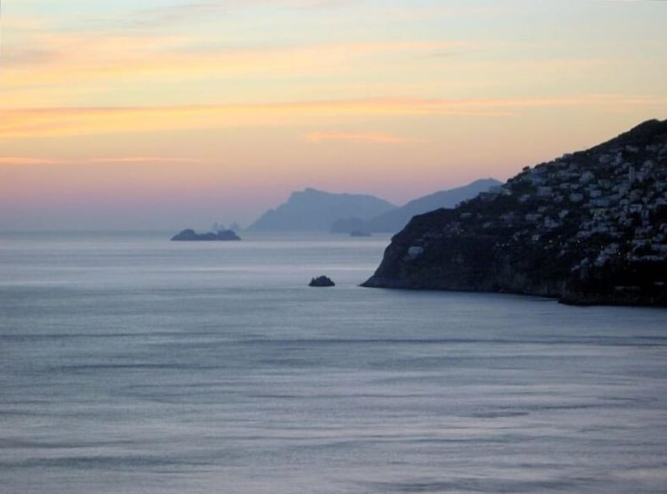 View of Praiano with Li Galli and Capri Islands in the background