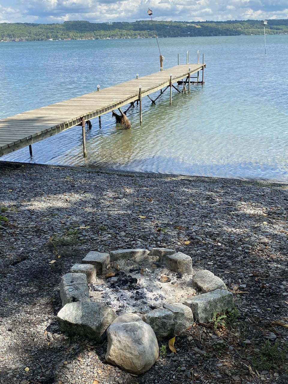 The level beach with fire pit