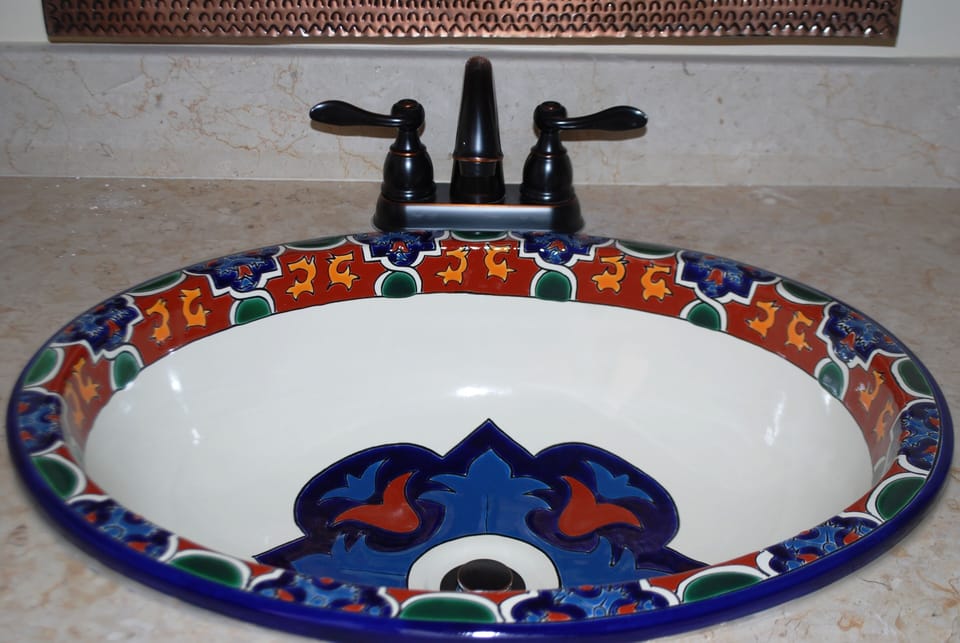 All the bathrooms in Casa Amistad feature hand-painted sinks by local artisans.