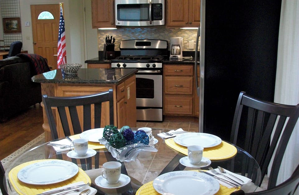 Kitchen as seen from the dining table. 