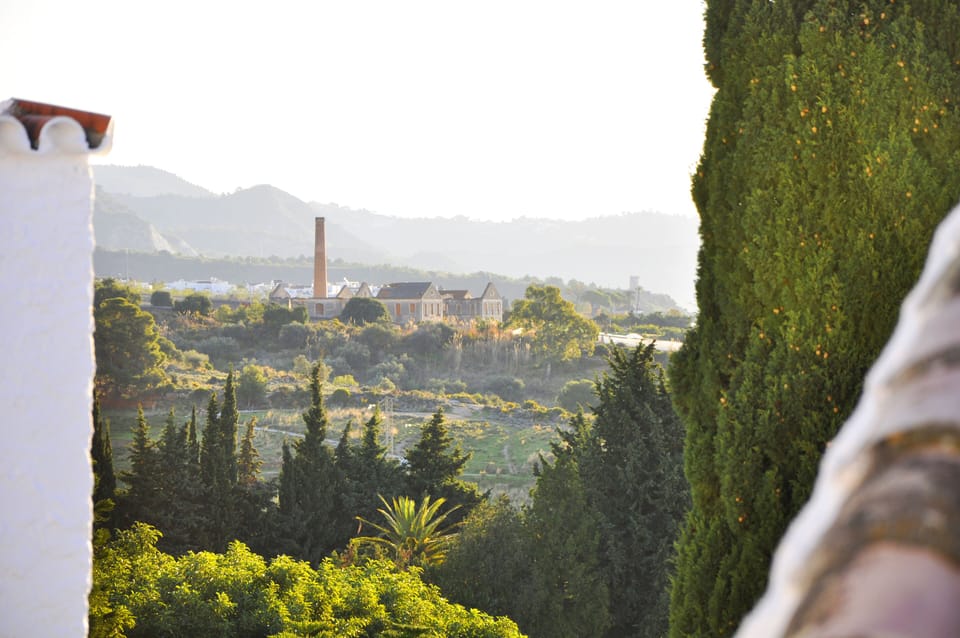 View of the sugar factory ruin from upper terrace