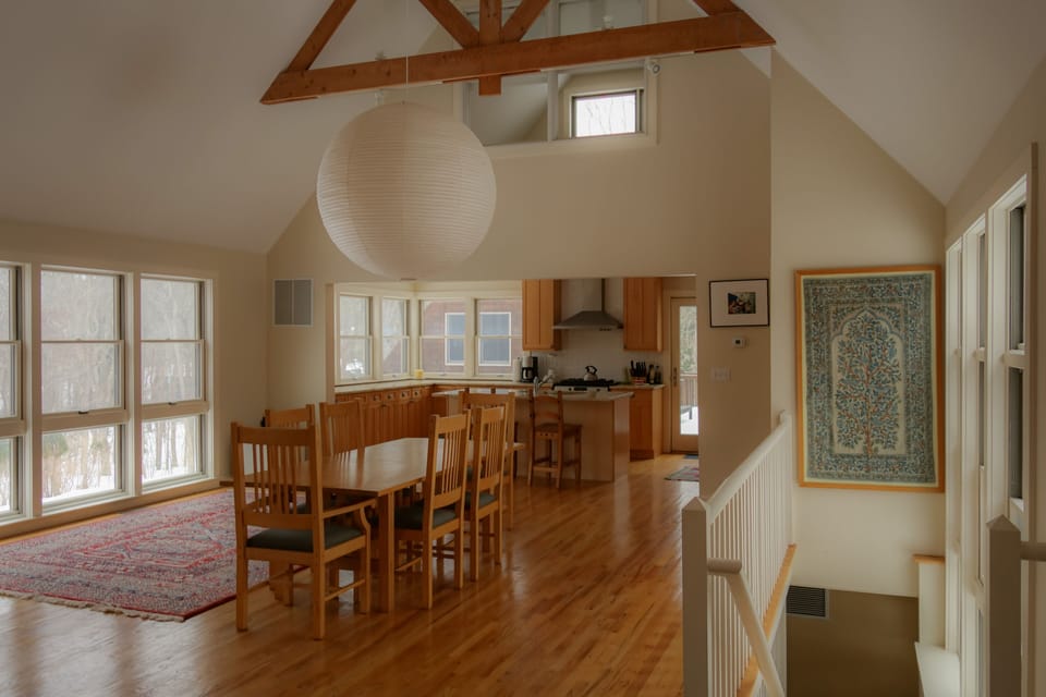 1,000 sq feet of open living space.  Loft above living area with desk and bed.