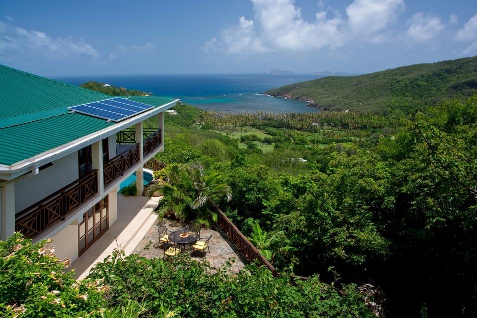 view across garden deck over to Spring Bay