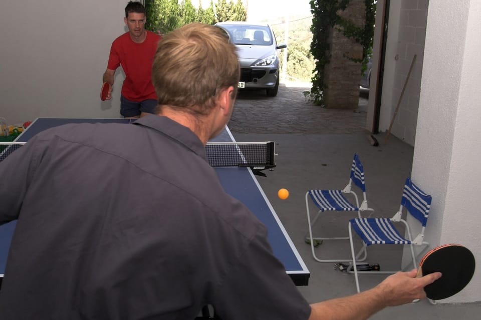 The guest garage has table tennis and table football