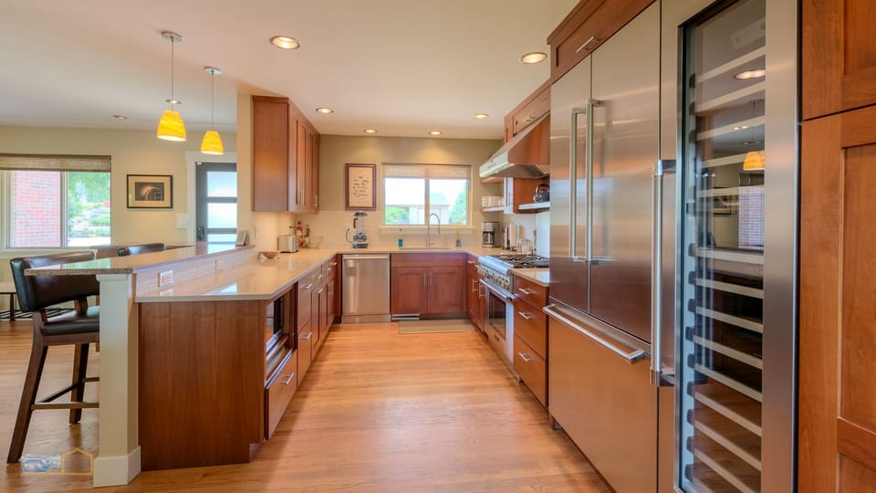 Built in fridge and 5 case wine fridge.