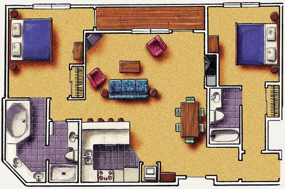 floor plan of 2 bedroom unit.  Includes lock-off to Studio Suite