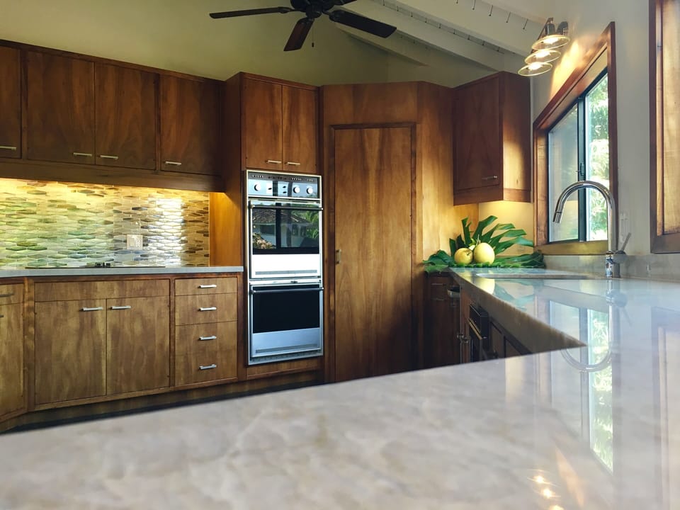 Ample counter space and new appliances in kitchen