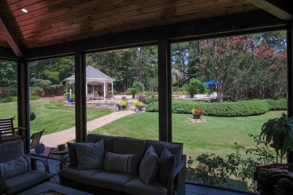 Screen Porch overlooks the Pool, hot tub, gazebo