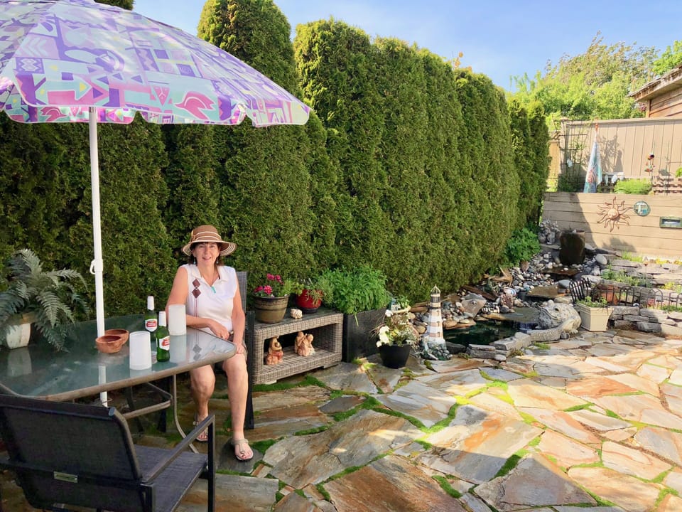 Our flagstone patio and garden. Have your meals & drinks here in season.