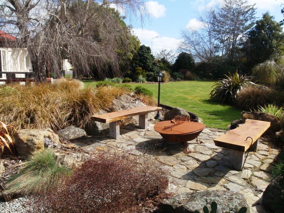 The outdoor firepit is a great place to meet and talk about the day's adventures