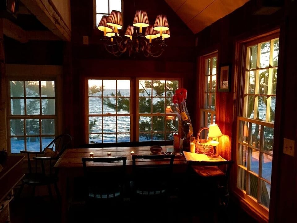 Beach Cottage main room at golden hour