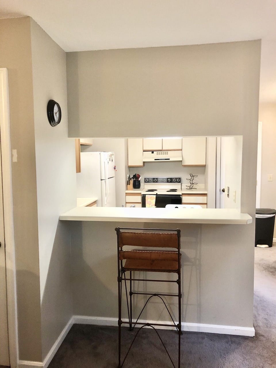 Bar top, open concept for casual dining and socializing 