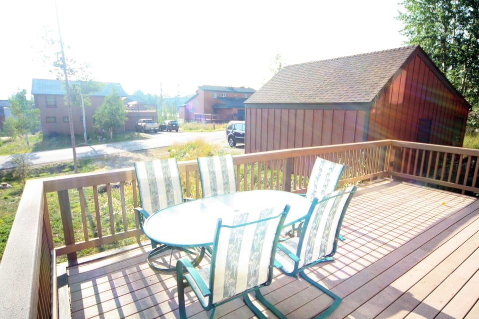 Deck with mountain views.  Morning sunshine.