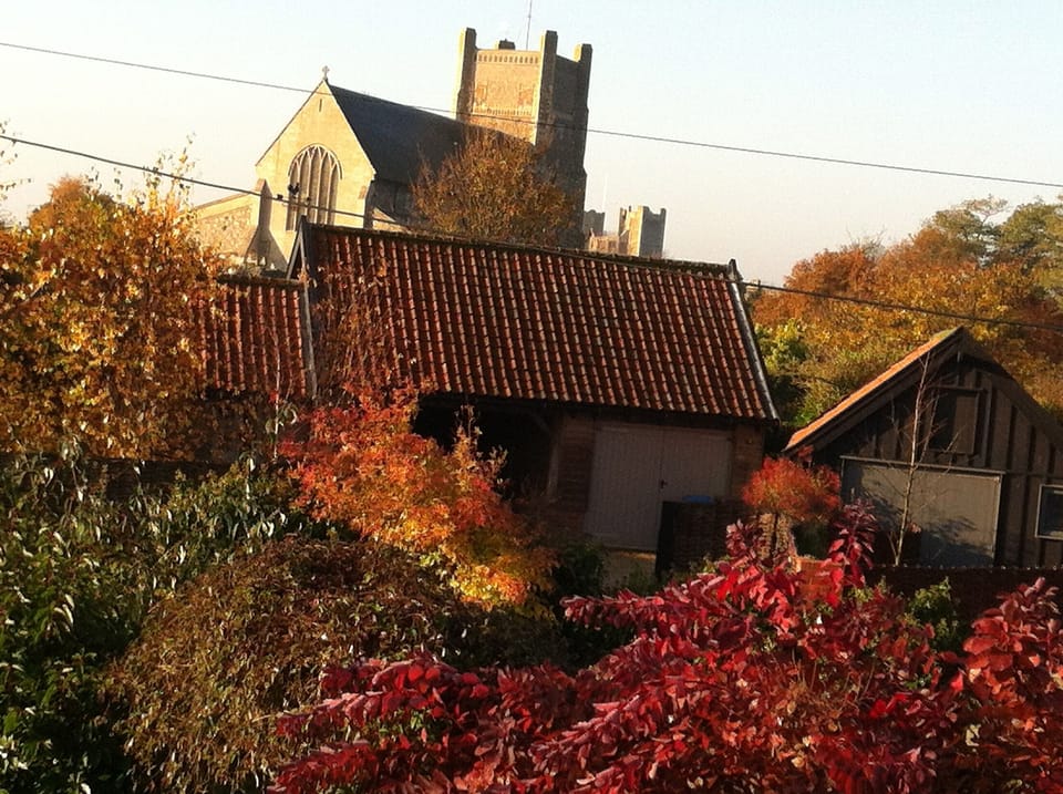 View to Orford church from garden