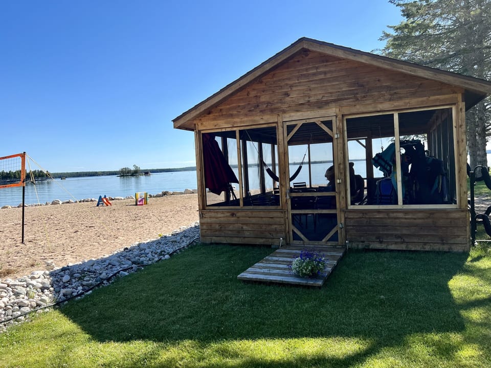 Screened pavillion next to beach