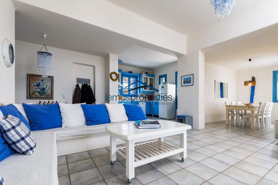 The living room and dining area