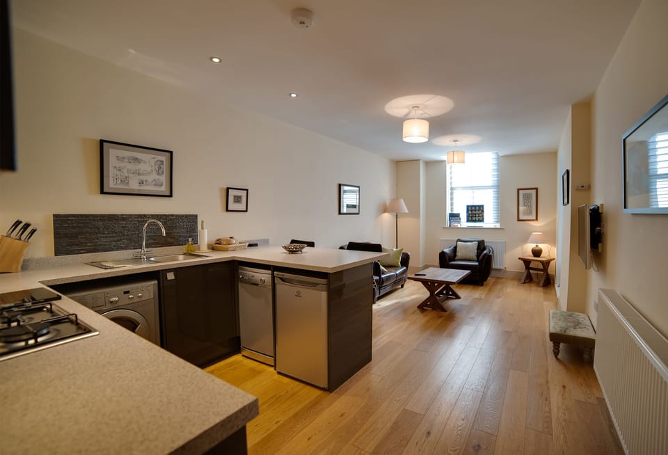 Open plan kitchen and living area.