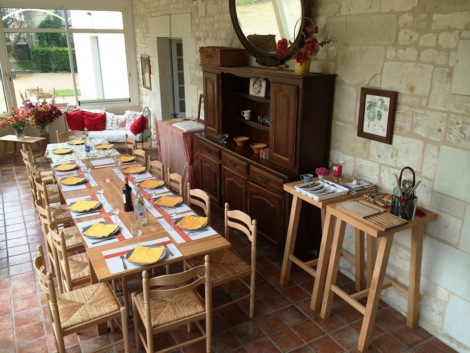 large dining-room with glassed windows on the park
