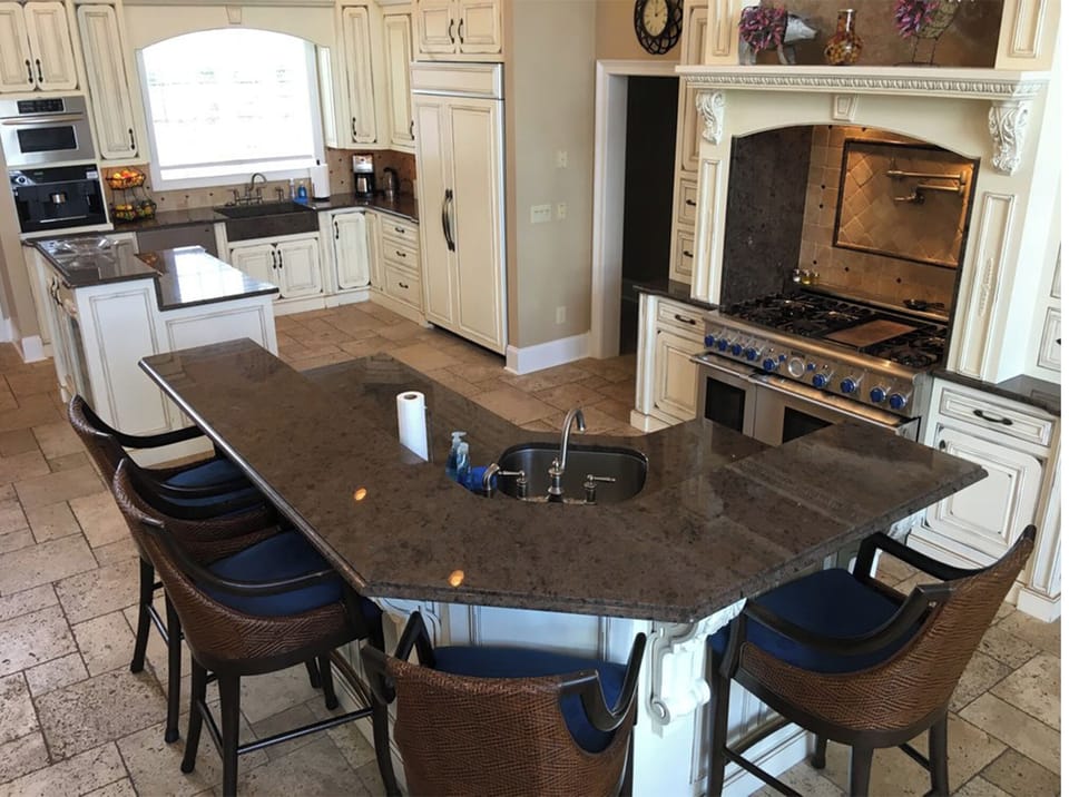 Breakfast bar area of upper level kitchen.