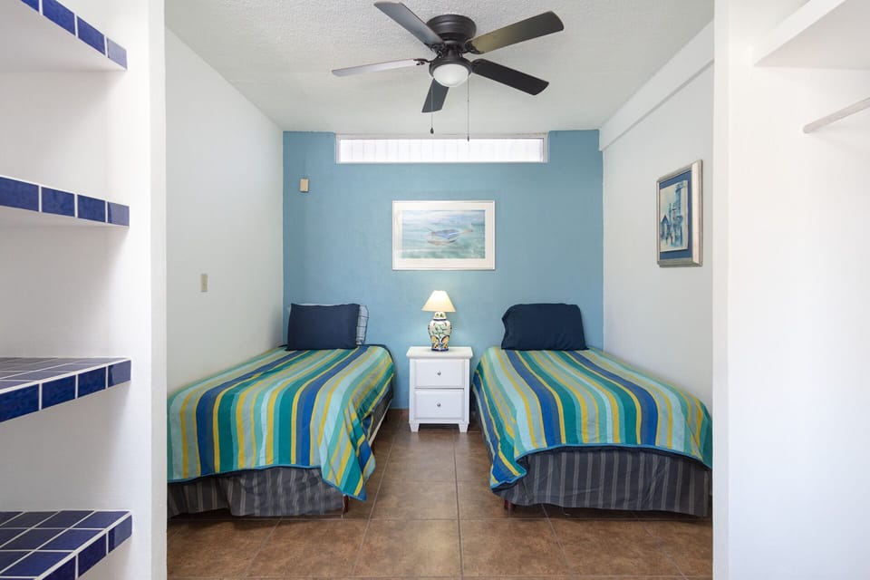 Double beds and walk in closet.