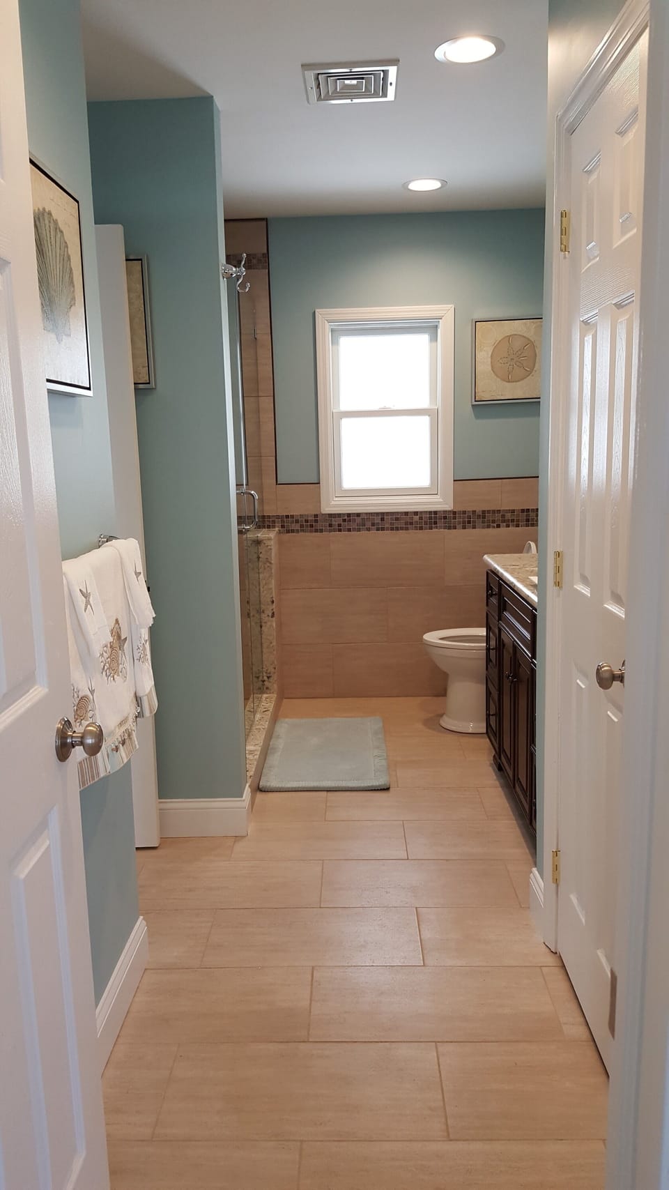 Brand New Main bathroom with 2 linen/storage closets