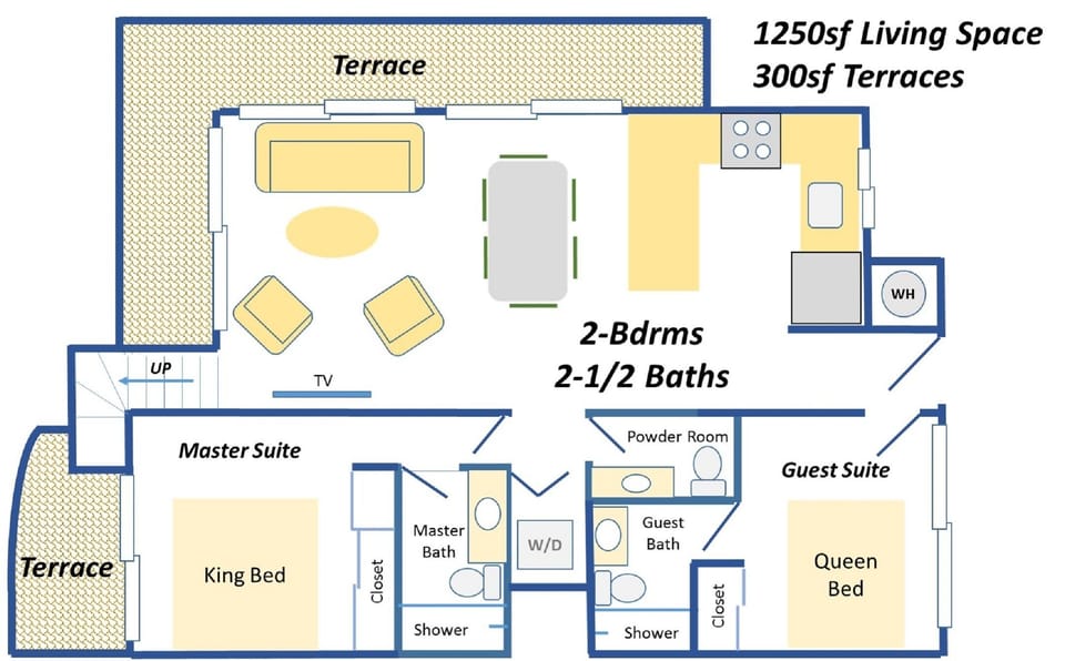 Main Floor Living Space - W/D, expansive terraces, and 2-1/2 baths. 