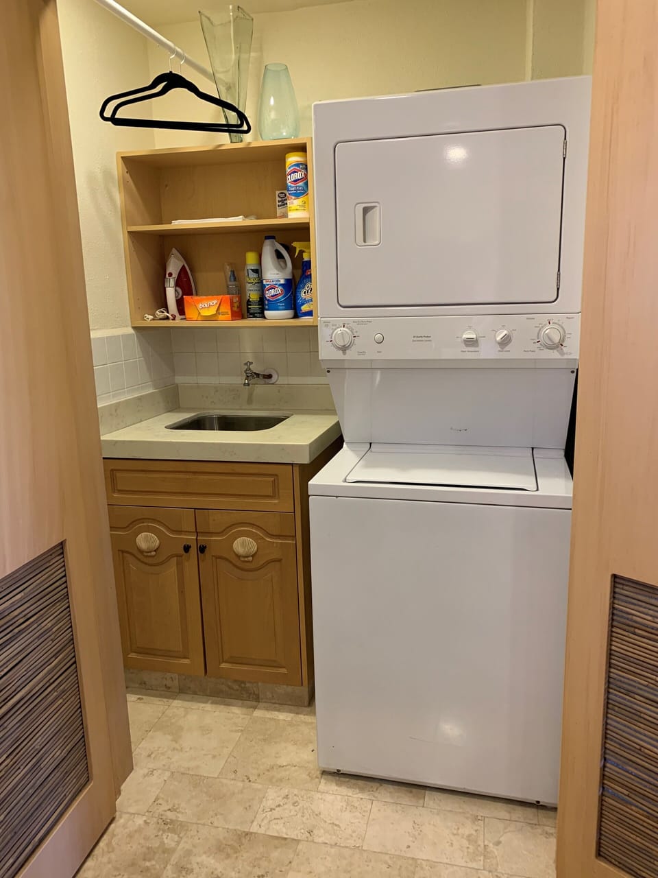 Newly renovated laundry area with new washer and dryer including everything you'll need.